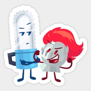 Chainsaw and Knight Helmet (Paper Puppets Take 2) Sticker